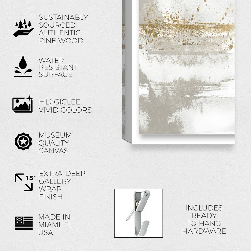 Gold And White Sunset by Oliver Gal - 3 Piece Wrapped Canvas Painting | Wayfair North America