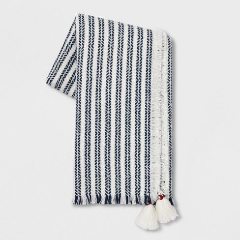 Textured Stripe With Corner Tassels Throw Blanket White/Blue - Opalhouse™ | Target