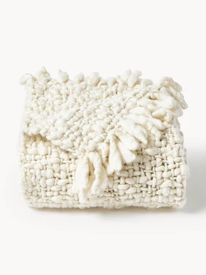 Handmade Chunky Knit Wool Blanket Belen with Fringes | Westwing UK