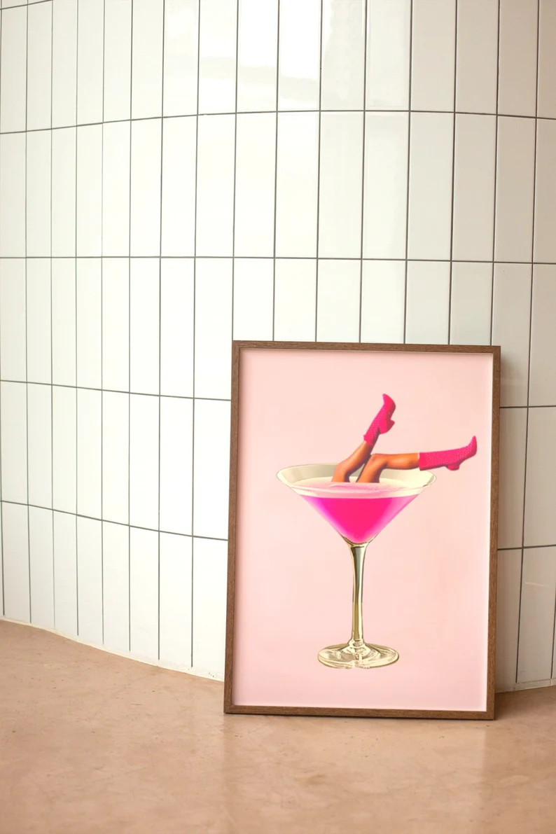 Dirty Martini Cocktail, Trendy Printable Wall Art, Pink Trendy Wall Art, Retro Wall decor, Retro ... | Etsy (US)
