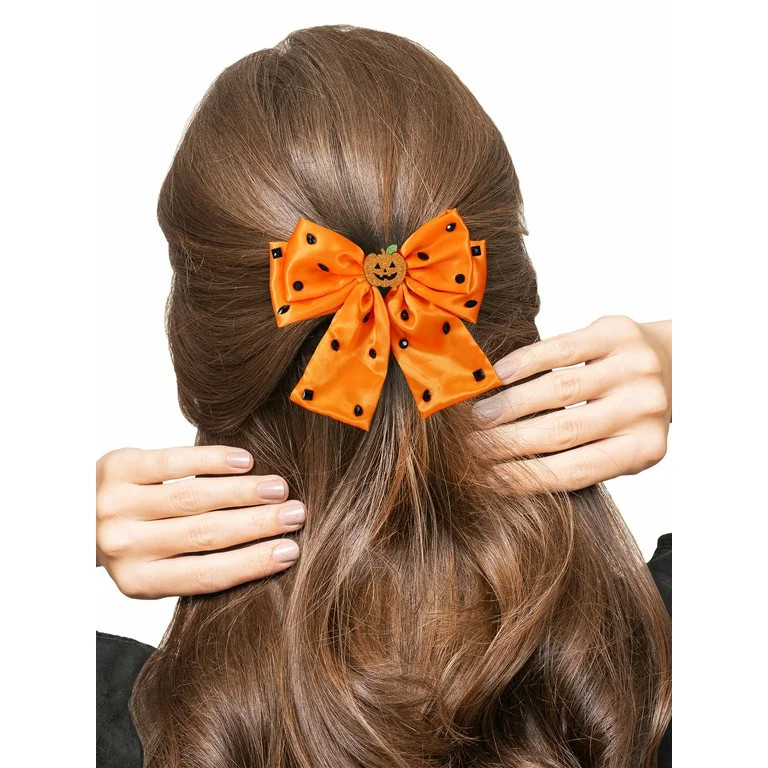 Way to Celebrate Halloween Hair Bow with Pumpkin Embellishment, Orange, 1 Piece | Walmart (US)