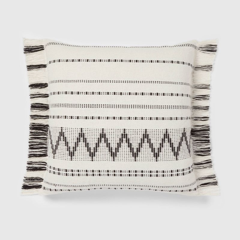 Euro Woven Stripe with Fringe Decorative Throw Pillow Off-White/Black - Threshold™ | Target