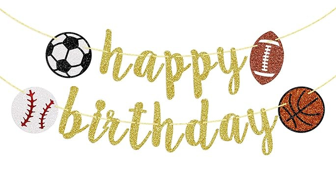 Sports Happy Birthday Banner, Glitter Sports Birthday Banner, Football, Baseball, Soccer, Basketb... | Amazon (US)