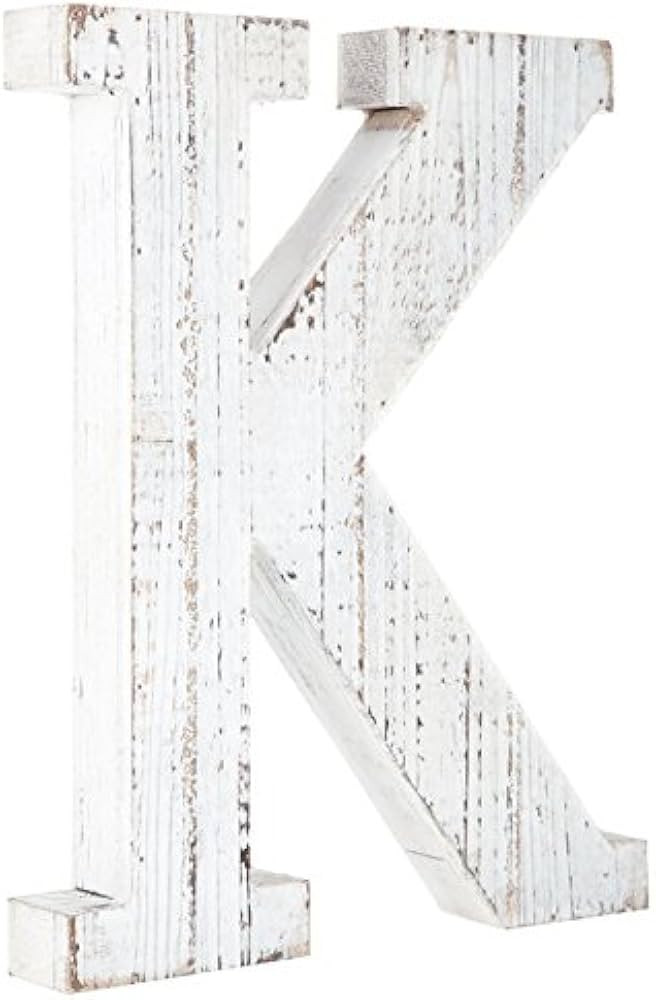 Distressed White Alphabet Wall Décor/Free Standing Monogram Letter K | Amazon (US)