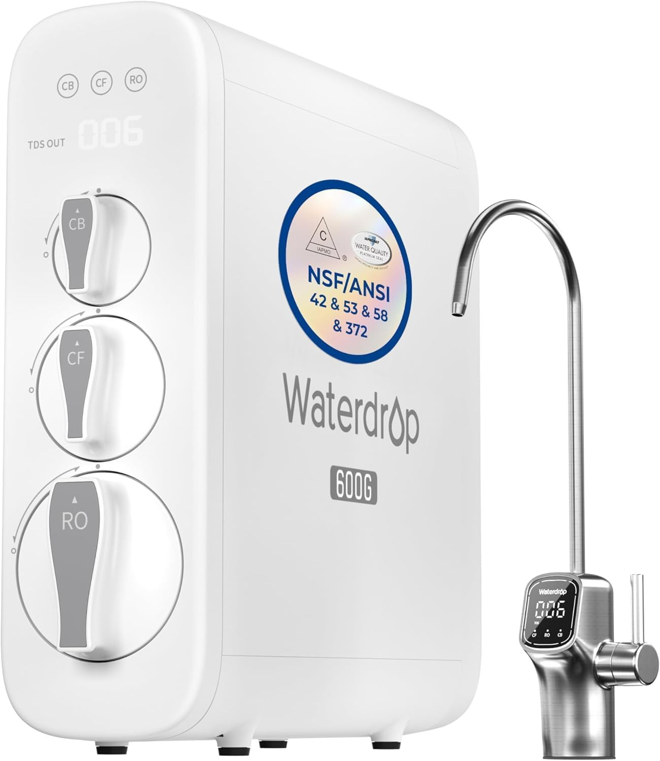 Waterdrop G3 Reverse Osmosis System, 8 Stage Tankless Reverse Osmosis Water Filter, NSF/ANSI 42 & 58 & 372 Certified, Under Sink RO System, 2:1 Pure to Drain, Smart LED Faucet | Amazon (US)