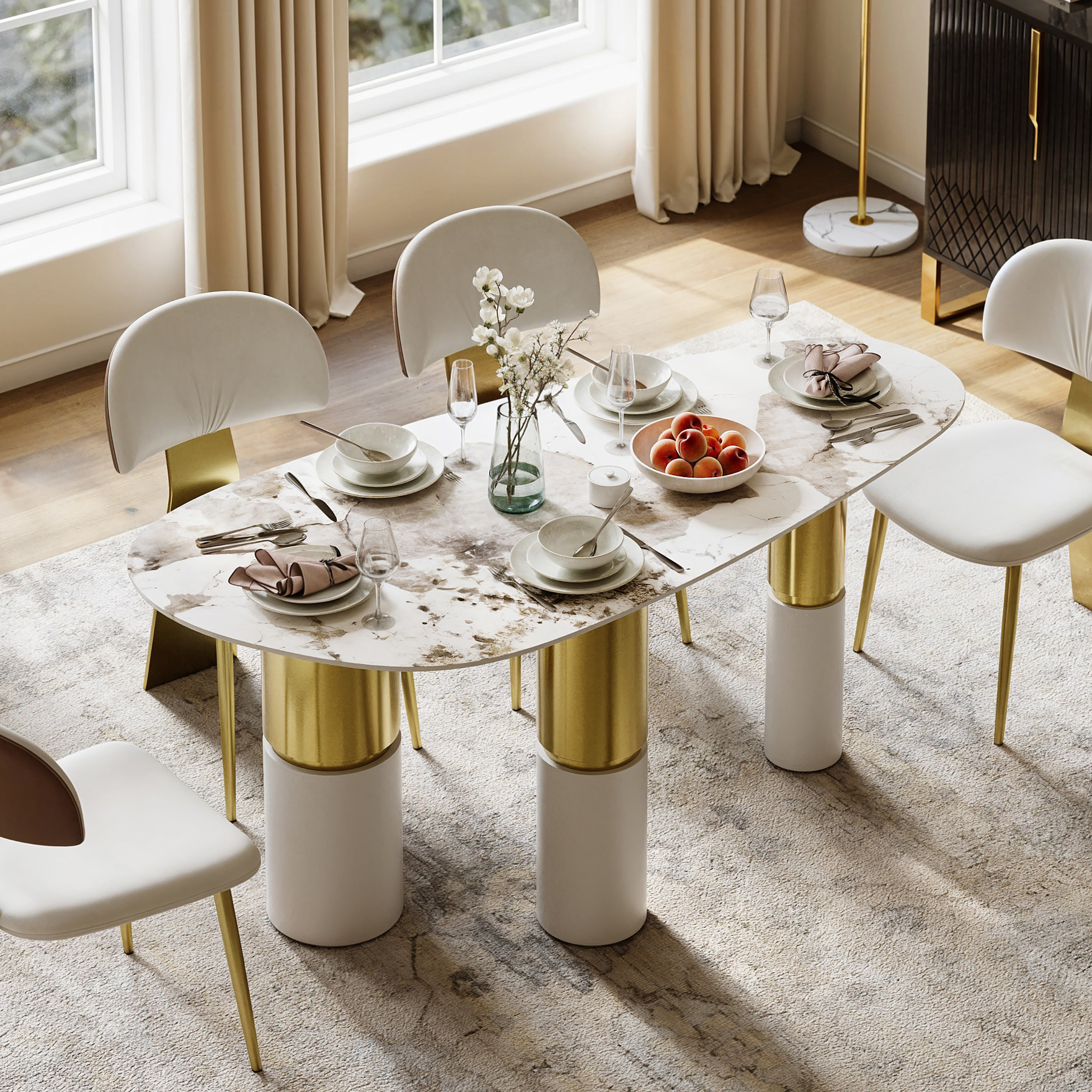 63"" Sintered Stone Pebble Dining Table with 3 Legs Seats 4-6 People | Homary