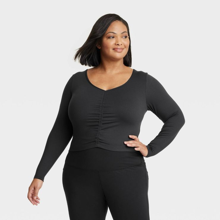 Women's Flex Shirred Cropped Long Sleeve T-Shirt - All in Motion™ | Target