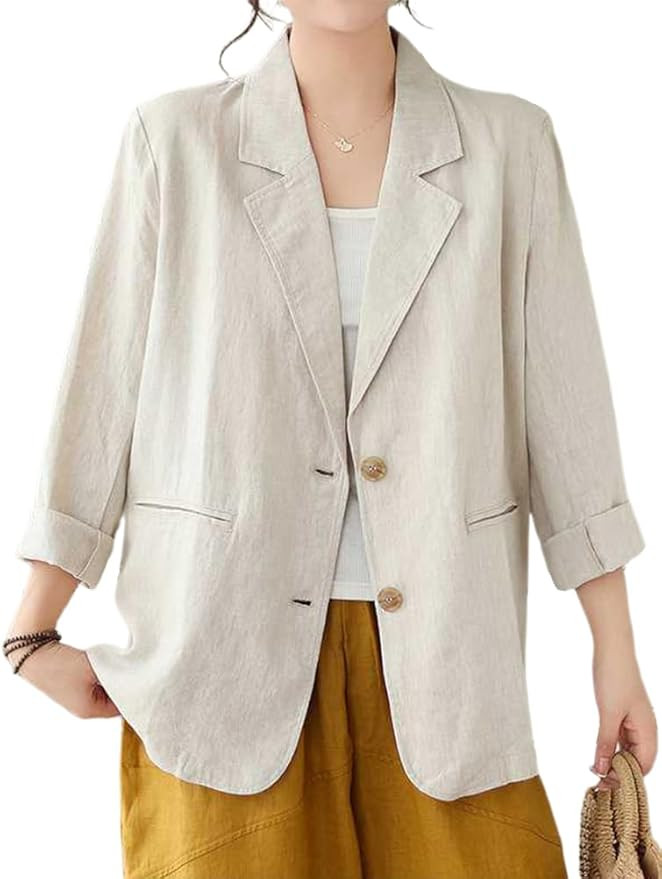 IDEALSANXUN Cotton Linen Blazer for Women Spring Summer Long Sleeve Lightweight Business Casual J... | Amazon (US)