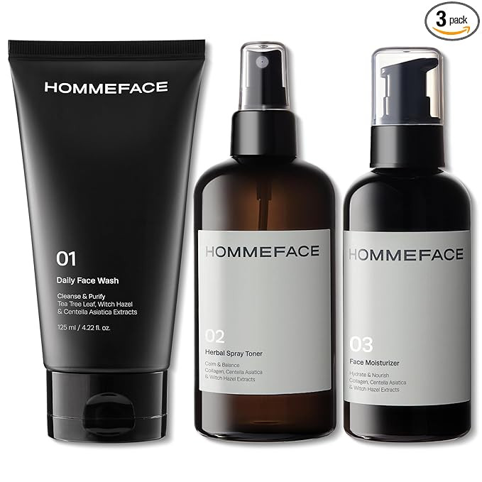 HommeFace Men’s Daily Trio 3-Step Daily Routine Set with Face Wash, Herbal Spray Toner & Moistu... | Amazon (US)
