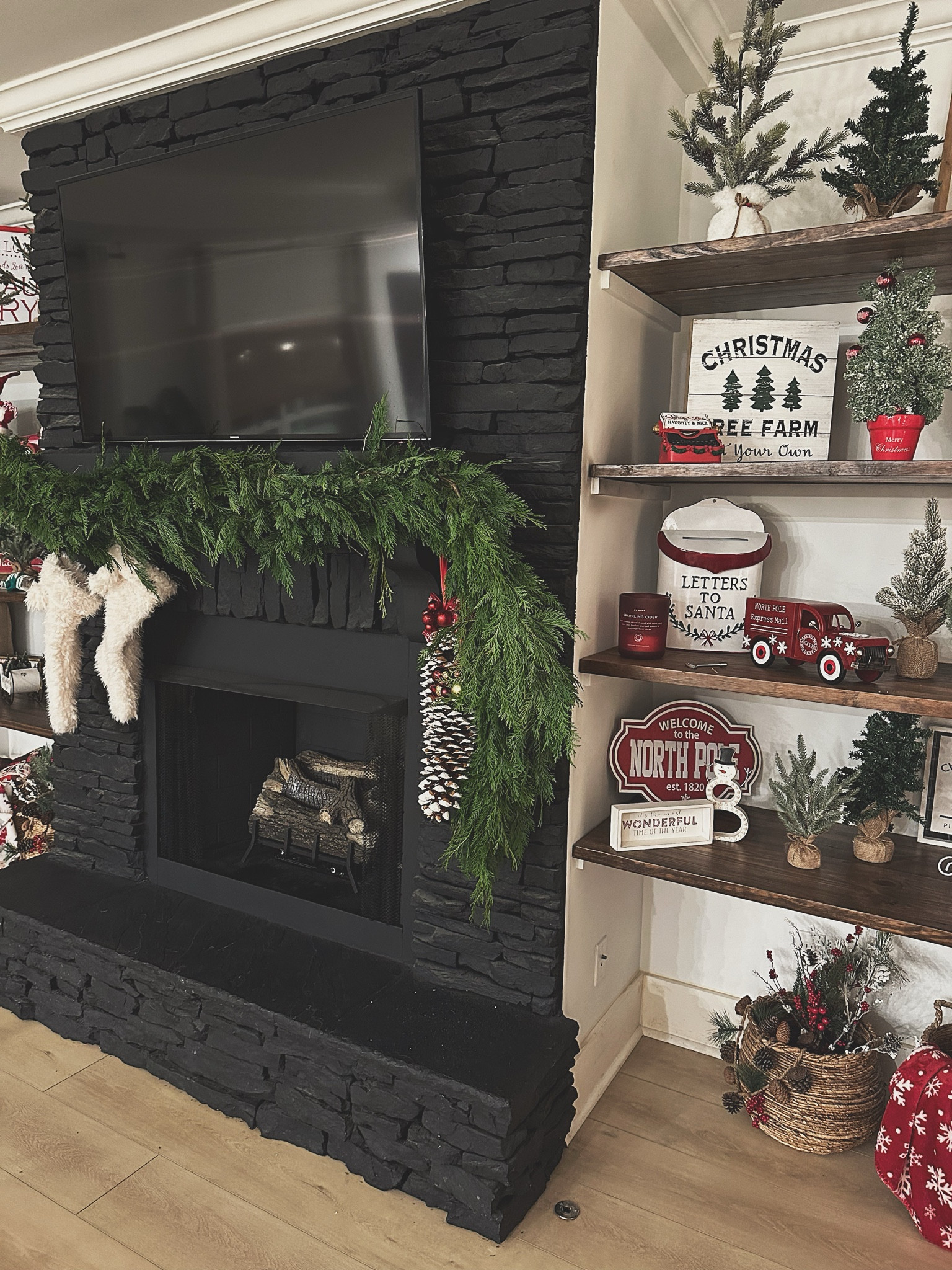 holiday mantle | fresh garland | christmas mantle | christmas decor | holiday decor | (large pinecones found at my local kroger) 

#LTKHoliday #LTKCyberWeek #LTKSeasonal