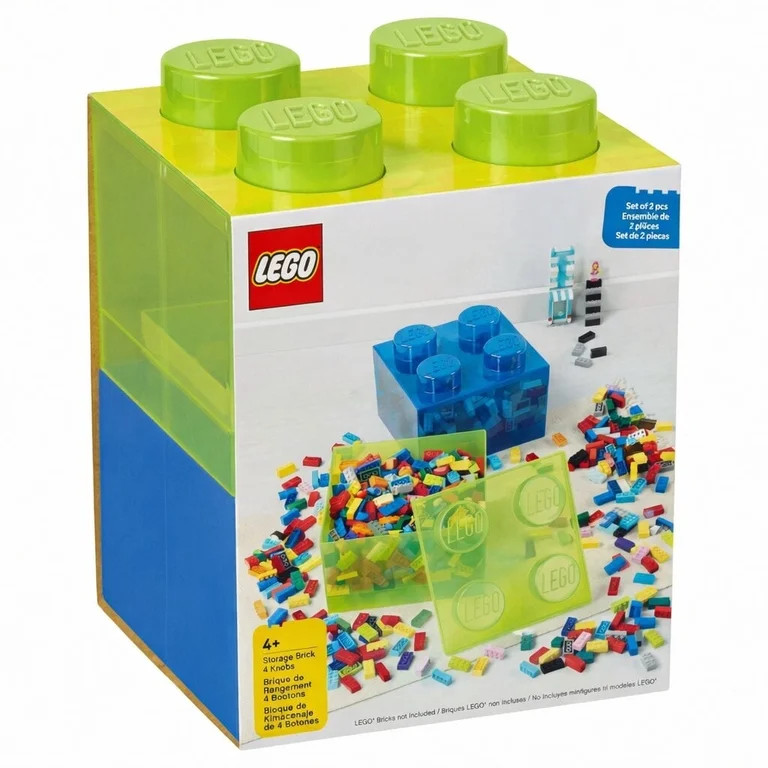 Lego Stackable Storage Bricks With 4 Knobs - 2 Piece Set - Organizer Container - Yellowish Green ... | Walmart (US)