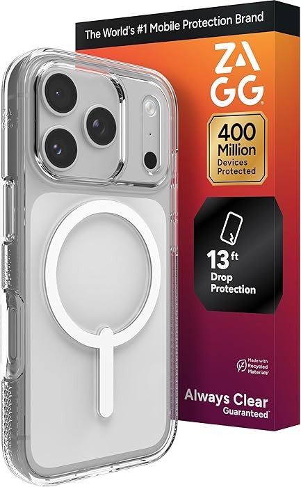 ZAGG Crystal Palace Case for iPhone 17 Pro - Clear, Drop Protection (13ft/4m), ClearGuard Anti‑... | Amazon (US)