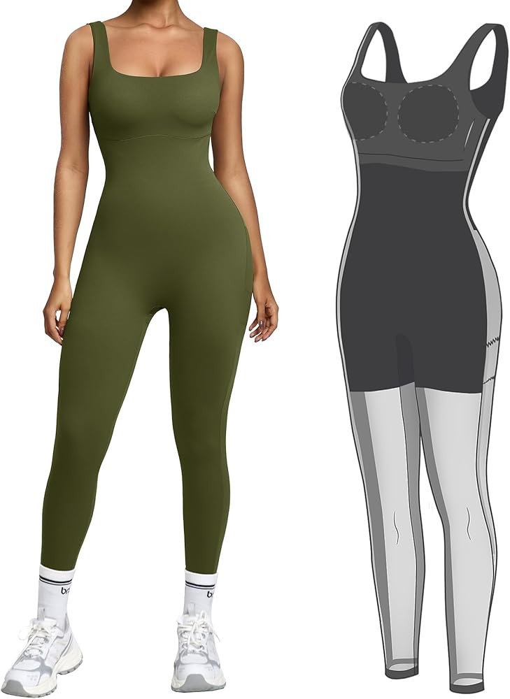 BRXL Built-in Shapewear Jumpsuits for Women Tummy Control One Piece Workout Jumpsuits Built-in Br... | Amazon (US)