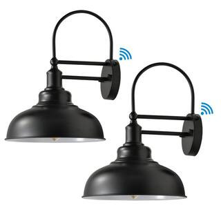 15.7 in. Black and White Dusk to Dawn Farmhouse Outdoor Hardwired Wall Barn Light Scone with No Bulbs Included (2-Pack) | The Home Depot