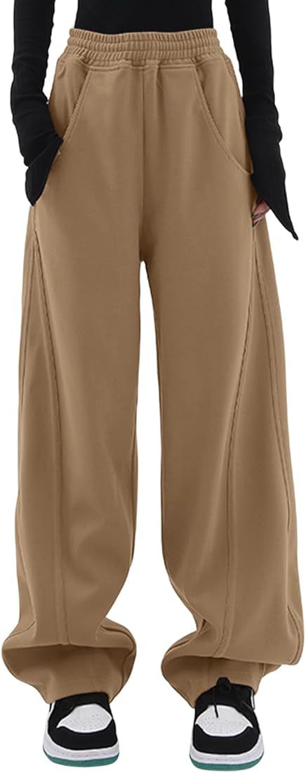 EVALESS Womens Wide Leg Sweatpants Elastic High Waisted Sweat Pants 2023 Baggy Trousers with Pock... | Amazon (US)