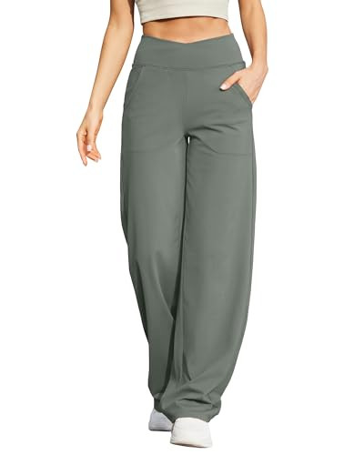 G4Free Casual Pants for Women Wide Leg Yoga Pants Loose Fit Summer Clothing for Workout Exercise Gym(Grey Sage,S,Petite) | Amazon (US)