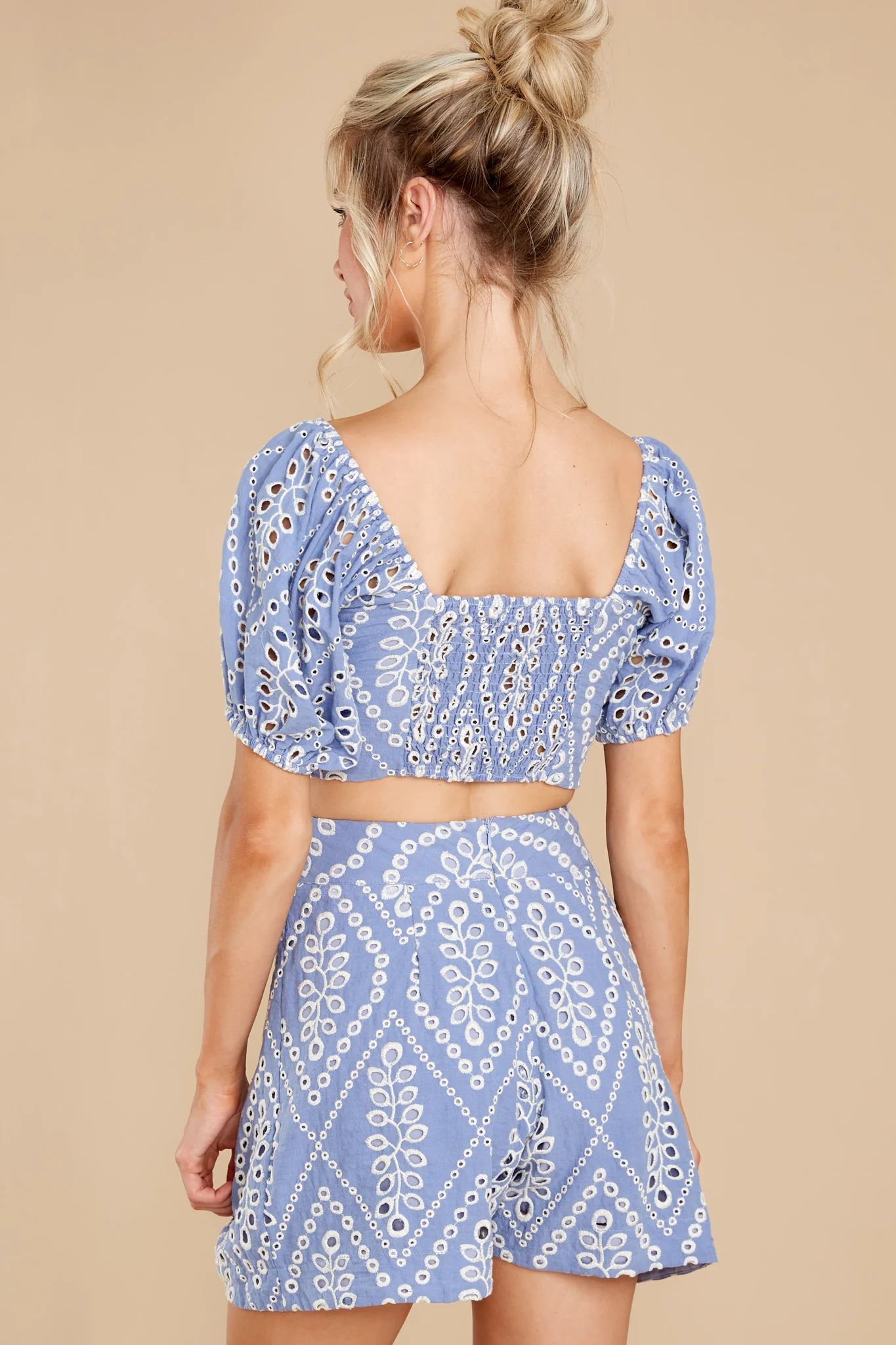 Limitless Expectations Dusty Blue Eyelet Two Piece Set | Red Dress 