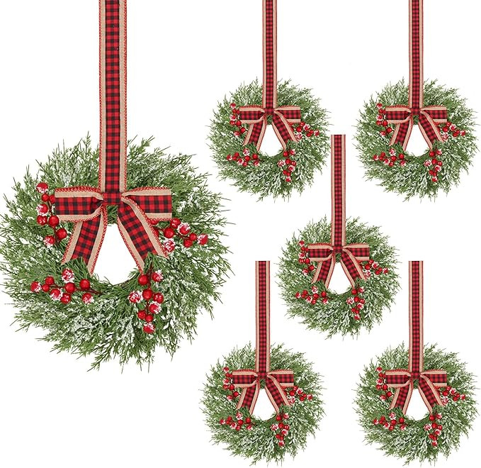6 Pcs Small Christmas Wreath, Christmas Wreaths for Windows, Winter Mini Wreaths Christmas, Cabin... | Amazon (US)