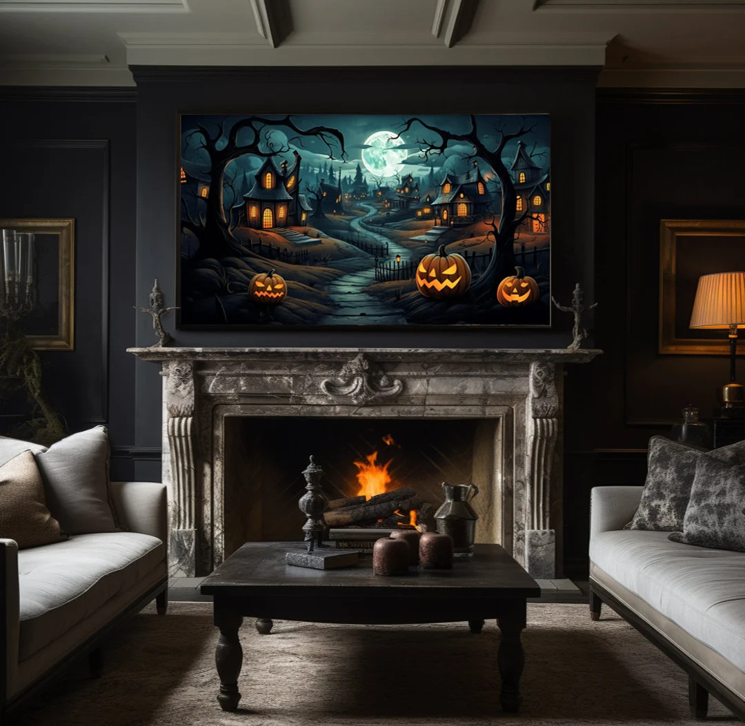 Halloween Samsung Frame Tv Art. Kid Friendly Spooky Haunted - Etsy | Etsy (US)