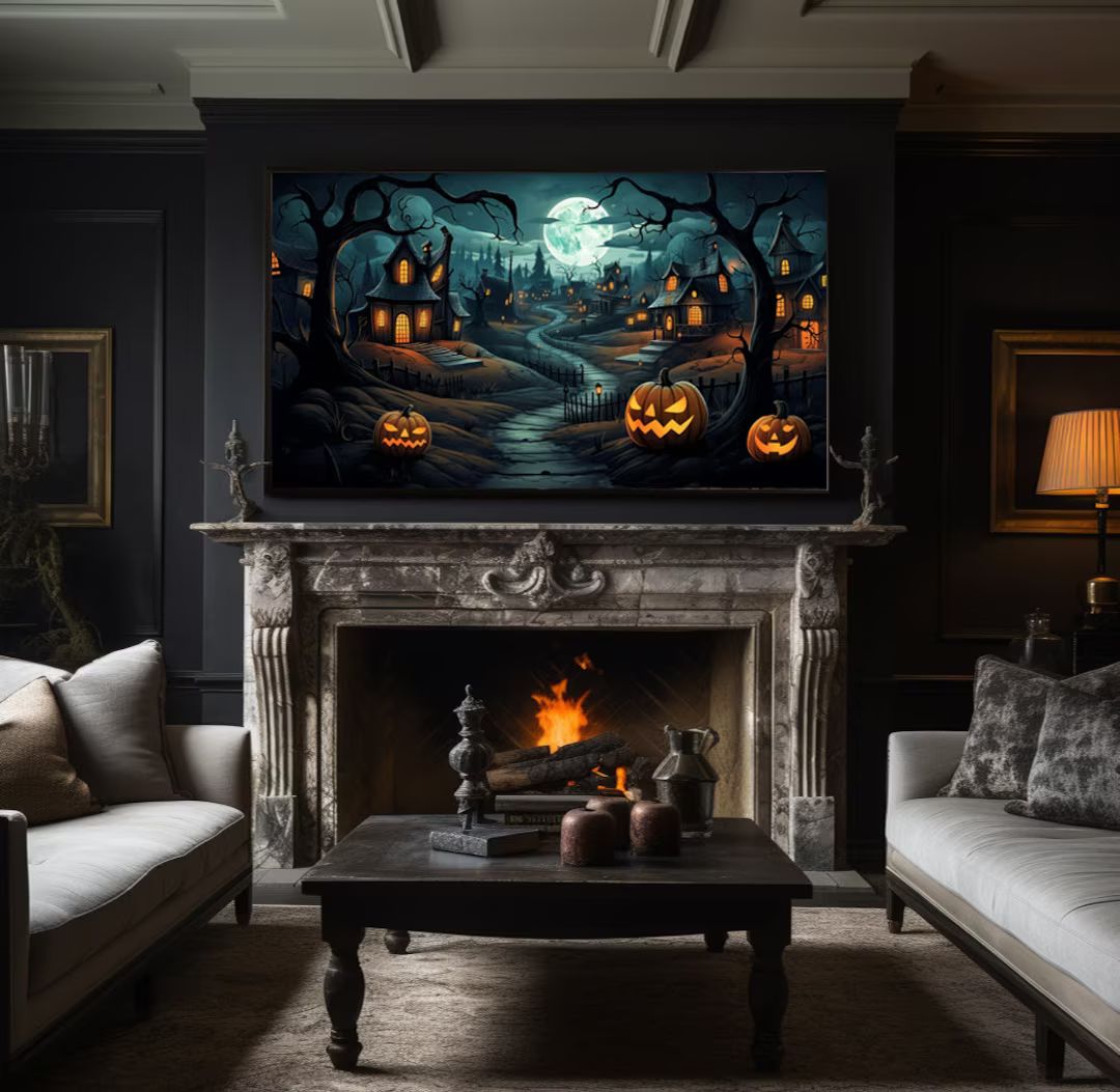 Halloween Samsung Frame Tv Art. Kid Friendly Spooky Haunted - Etsy | Etsy (US)