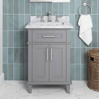 Home Decorators Collection Sonoma 24 in. Single Sink Pebble Gray Bath Vanity with Carrara Marble ... | The Home Depot