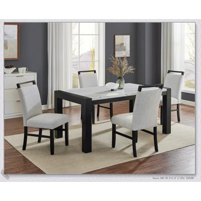 6pc Dining Set with Faux Marble Table, Upholstered Chairs, and Bench, Modern Design for Elegant Dining Experience | Wayfair North America