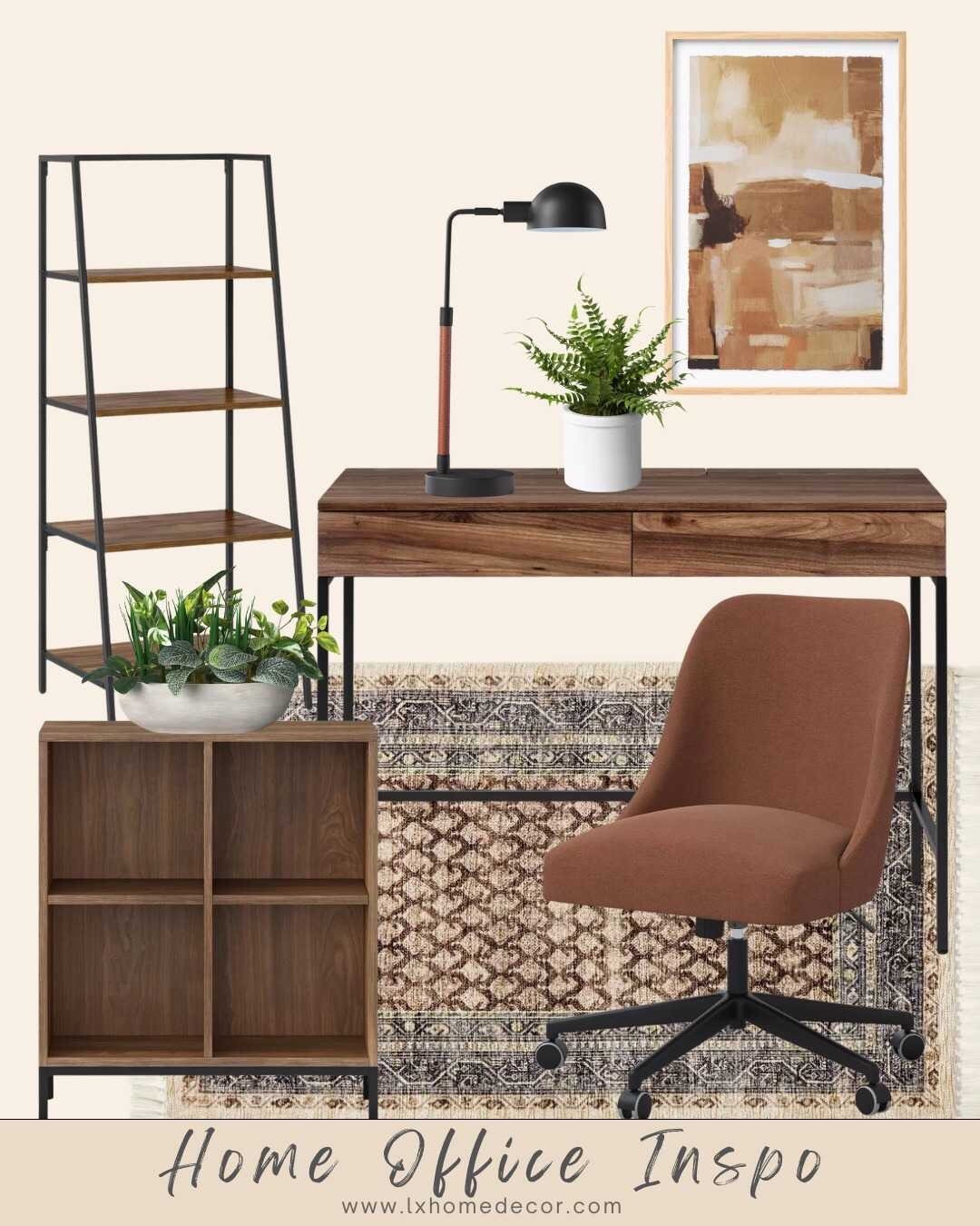 Modern Industrial Home Office Setup. In this mood board, we shared a home office with a wooden desk, metal shelving, a brown chair, and plants.Click below to shop! Follow me @lxhomedecor for more home inspo, Favorite finds, best finds, Top deals, and Ideas !!! home office mood board,Modern home office,Industrial office design,Home office setup,Wooden desk,Metal shelving,Office chair,Home workspace ideas,Stylish office decor,#Bestsellers  #bestfinds #LTKFind  #LTKSale  #homedecor #home   #homefinds  #Moodboard  #office #homeoffice moodboard #homeoffice #homeofficedecor

#LTKhome #LTKfindsunder100 #LTKfindsunder50

Follow my LTK @lxhomedecor on the @shop.LTK app to view this post and get my exclusive app-only 

#LTKHoliday #LTKCyberWeek #LTKHome