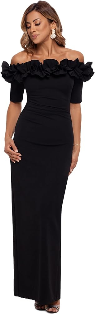 Xscape Women's Long Off The Shoulder Scuba Crepe Dress (Reg and Petite) | Amazon (US)