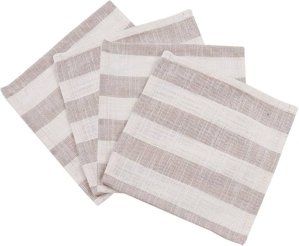Beige and White Linen Cloth Cocktail Napkins Set of 12, Kitchen Plaid Napkins for Dinner, Washabl... | Amazon (US)