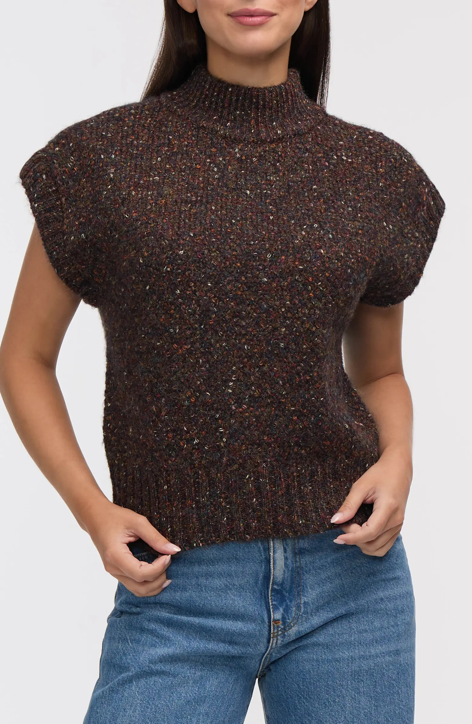 Marled Mock Neck Cap Sleeve Sweater | Nordstrom Rack