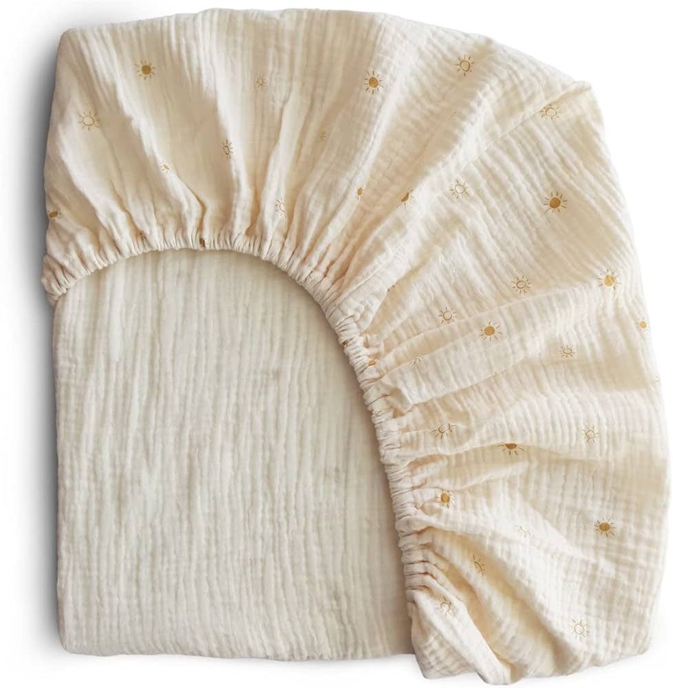 mushie Extra Soft Muslin Fitted Mini Crib Sheet | 24"x 38" (Sun) | Amazon (US)