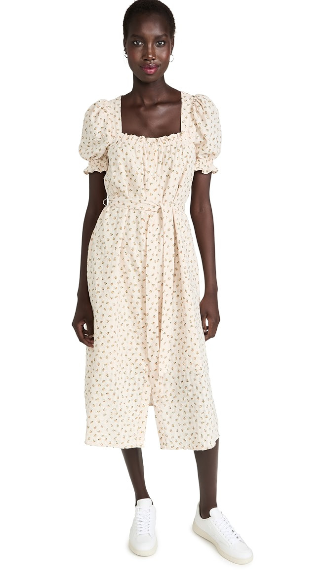 Floral Midi Dress with Short Puff Sleeves | Shopbop