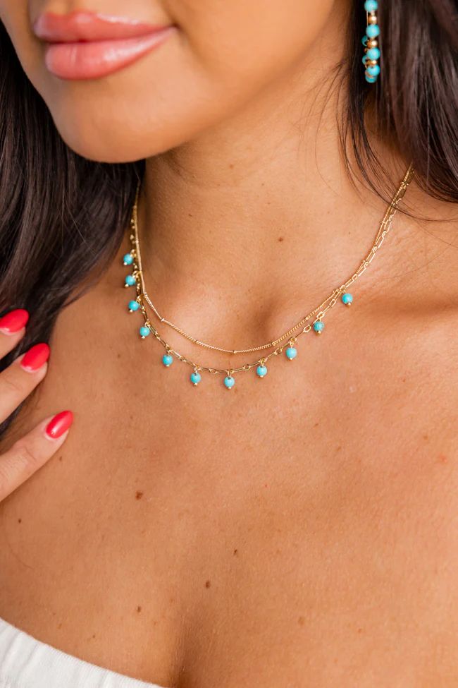 Layering Turquoise Beaded Necklace | Pink Lily