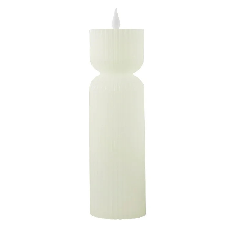 Home Decor Collection LED Flameless 9.45" Fluted Figural Ivory Wax Tabletop Candle | Walmart (US)