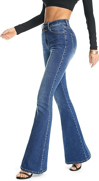 FLYING BANANA Women's Curvy Strtchy Bootcut Flare Denin Jeans | Amazon (US)