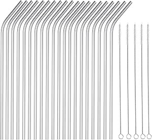 OKGD 25 Piece Set Stainless Steel Straws Ultra Long 10.5 Inch Drinking Metal Straws Reusable Drin... | Amazon (US)