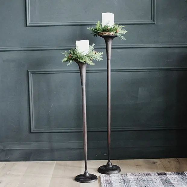 Tall Copper Finish Candle Holder Set of 2 | Antique Farm House