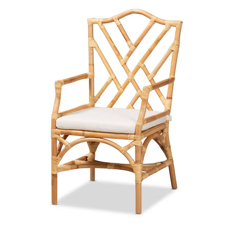 Delta Rattan Armchair Natural/White - Baxton Studio | Target
