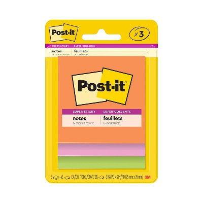 Post-it® Super Sticky Notes, 3 in. x 3 in., Energy Boost Collection, 3 Pads/Pack: Multicolor, Art & Design, 45 Sheets/Pad | Target