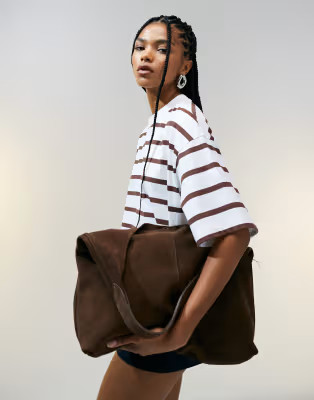 ASOS DESIGN boxy cropped t-shirt in choc & cream stripe | ASOS | ASOS (Global)