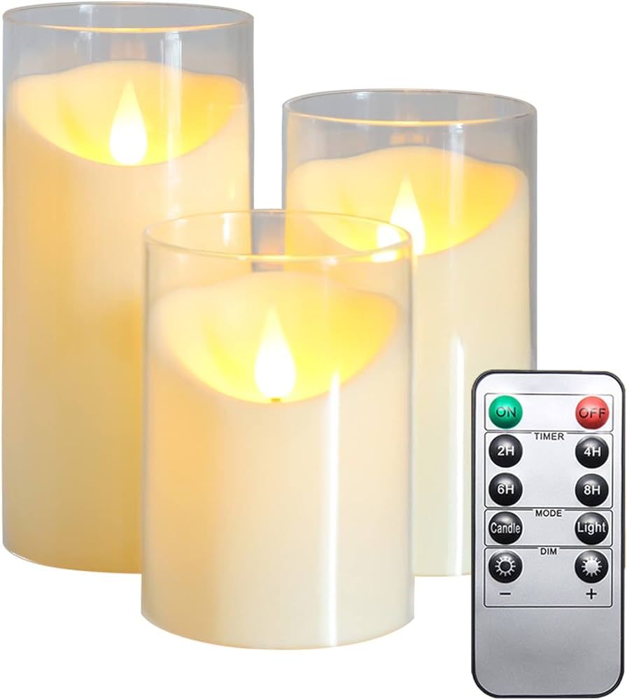 Fo32won Ivory LED Flameless Battery Operated Candles with Remote Timer, Acrylic Flickering Electr... | Amazon (US)
