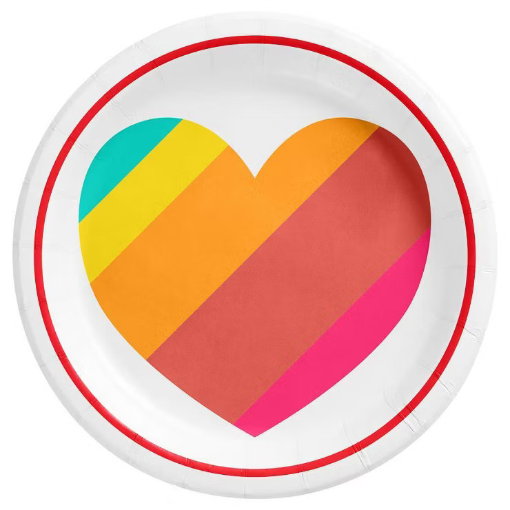 Valentine's Day Multicolor Striped Heart Print Disposable Snack Plates 6.75"-20ct - Spritz™ | Target