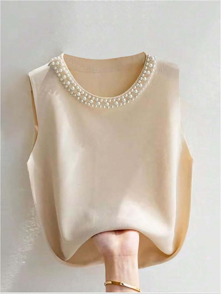 Verdusa Women's Sweater Vest Old Money Clothes Beaded Pearl Top Busniness Oufits Trendy | Amazon (US)