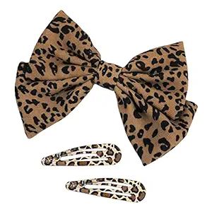 Duoduorou Bow Hair Clip, 7.1" Handmade Leopard Hair Bows for Girls, Back to School Outfits for Gi... | Amazon (US)