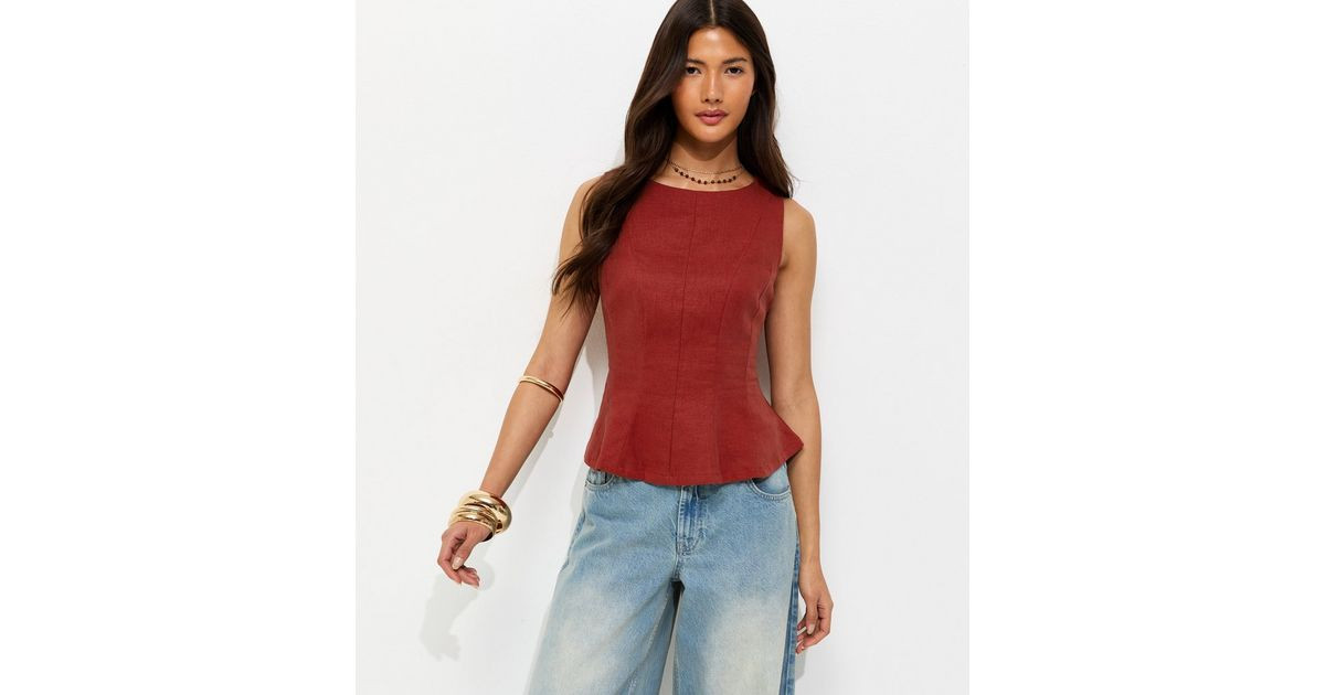 Red Linen Blend Peplum Top | New Look | New Look (UK)