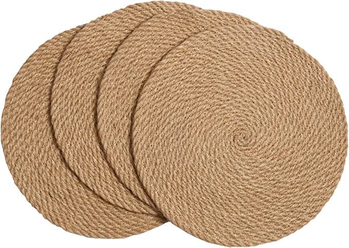 SHACOS Jute Placemats Set of 4 Heat Resistant 12 inch Round Place Mats Natural Jute Woven Braided... | Amazon (US)