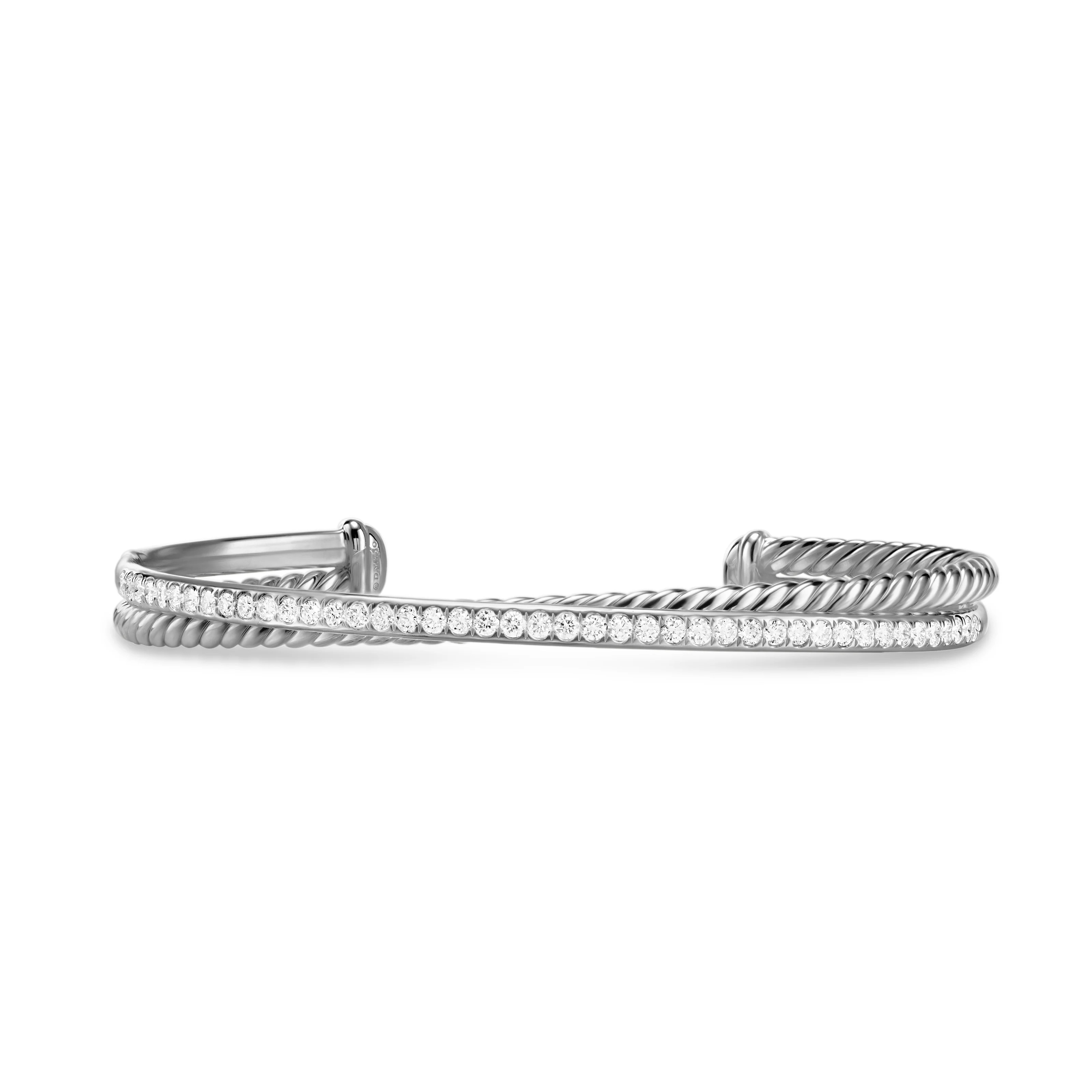 Crossover Two Row Bracelet in Sterling Silver with Diamonds, 6mm | Little Switzerland