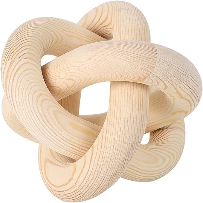 Renococo Wood Chain Link Decor 3-Link,6 Inch Dia Knot Decor,White/Wood Color Hand Carved Decorati... | Amazon (CA)