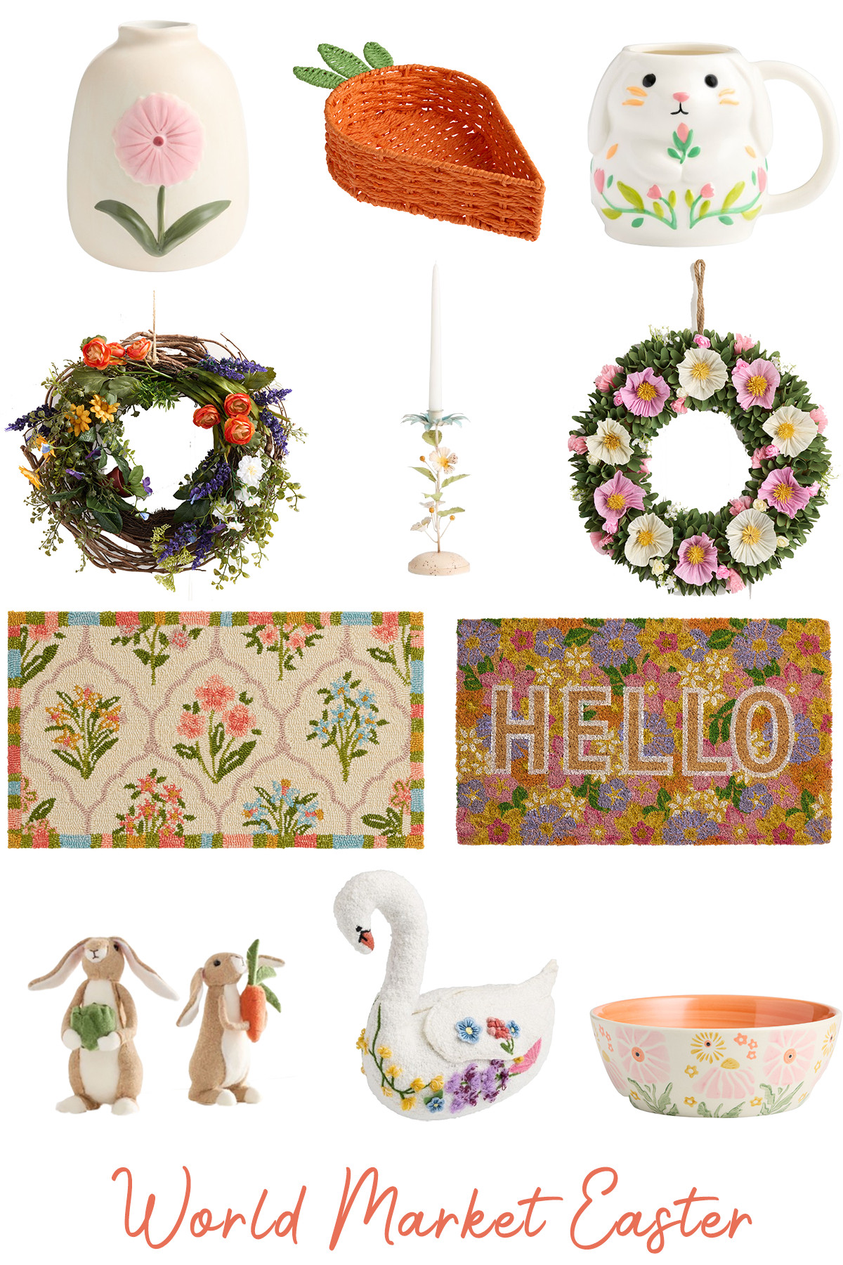 World Market Easter Decor

For those who want their home to feel like a blooming garden, the World Market Easter selection is a masterclass in playful maximalism. This collection is bursting with vibrant color and handcrafted character, featuring everything from textured felt bunnies to a stunningly embroidered floral swan. The aesthetic here is “boho-spring,” emphasizing bright corals, sunny yellows, and lush greens. Trends to watch include woven natural materials (like that adorable carrot-shaped basket!) and heavy floral motifs found on both the ceramics and the layered doormats. 

 #LTKSeasonal #LTKHome