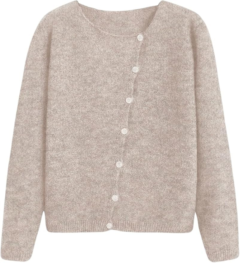 SHENHE Women's Asymmetrical Button Down Crewneck Cardigan Long Sleeve Casual Sweater | Amazon (US)